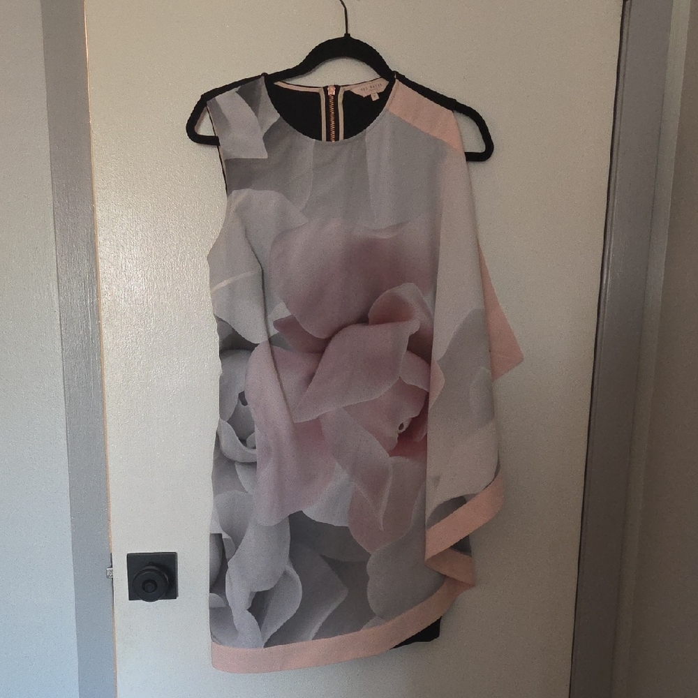 Ted Baker London Lizeey Size 2 (US 6) Floral Draped Cape Overlay Shift Dress